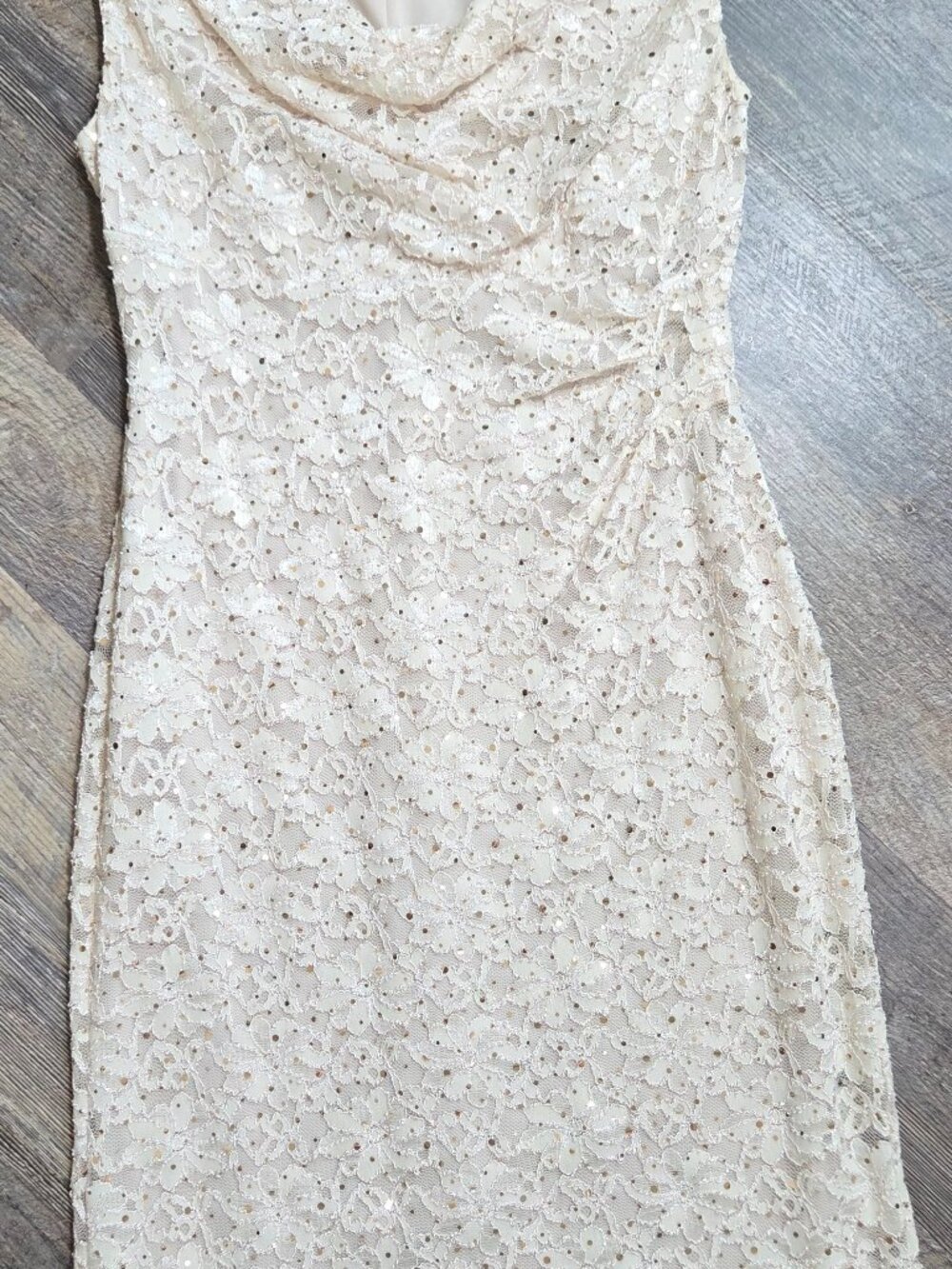 Connected Apparel Cream Lace Sequined Sheath Midi Dress Sz 10 - Picture 1 of 6